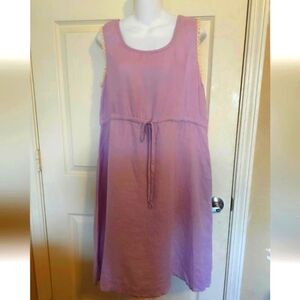 FLAX 100%Linen Lagenlook Midi Aline Sleeveless Dress Size S Minimalist Vac Beach